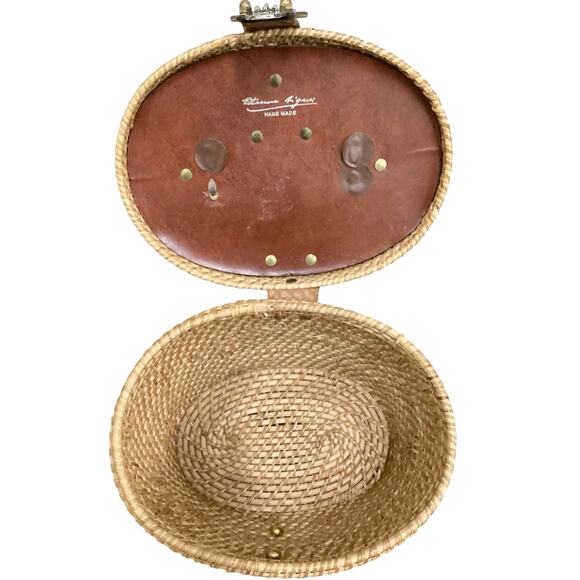 VTG Etienne Aigner Purse Women’s 1Size Wicker With Leather Trim & Studs Handmade - Picture 7 of 9